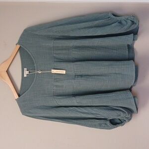 Max Studio Cotton Boho Peasant Top Blue Size Small NWT